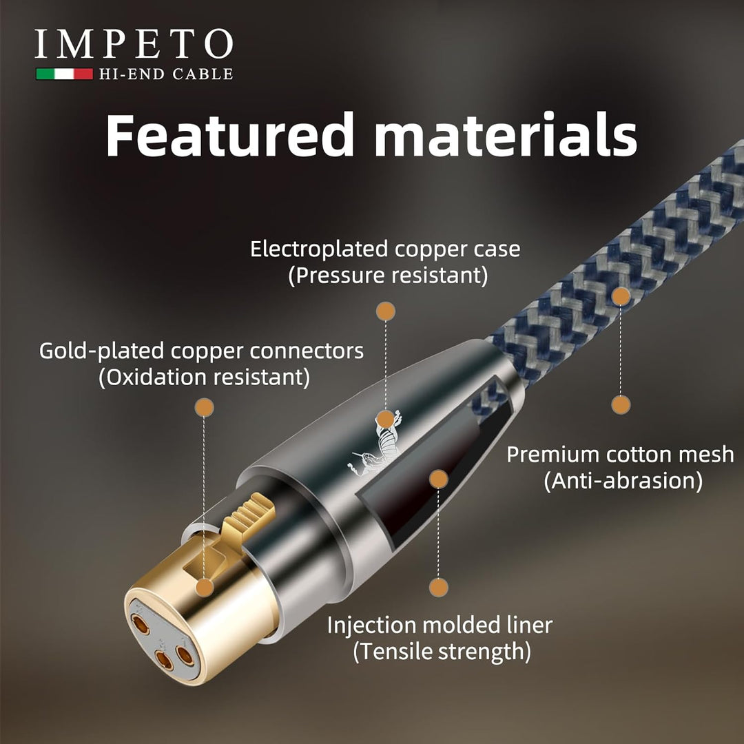 Impeto Audiophile hifi XLR Kabel, Mikrofonkabel XLR Stecker auf Busche Kabel Kompatibel mit Mikrofon