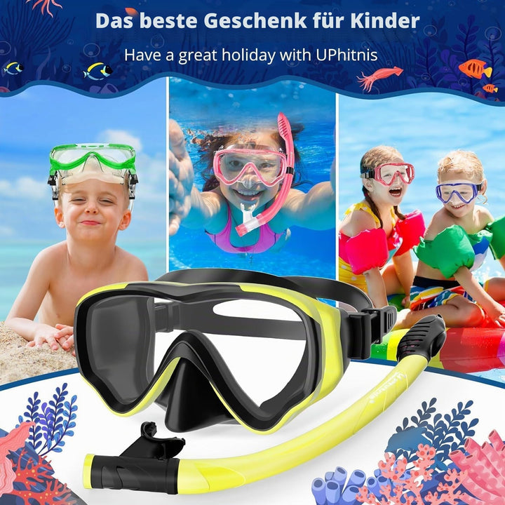 Schnorchelset Kinder - Taucherbrille Anti-Fog und Trocken Schnorchel - Anti-Leck Tauchmaske Dry Schn