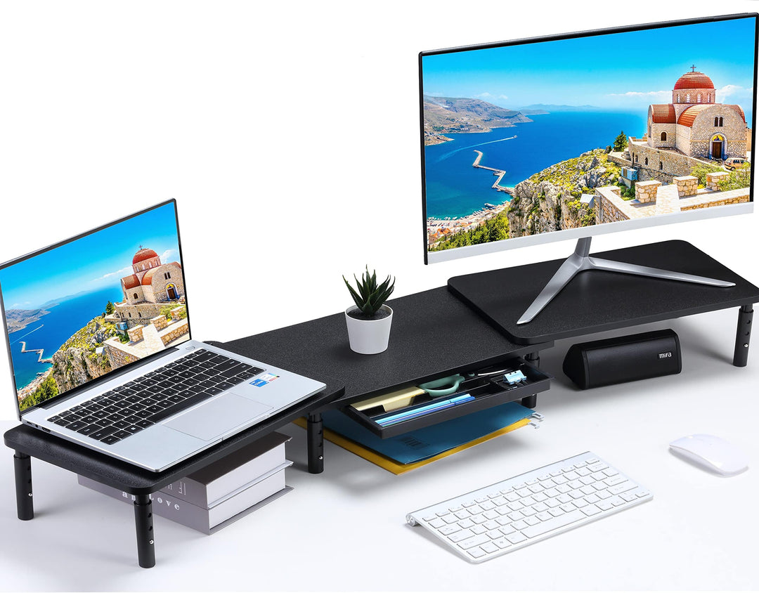 ETHU Dual-Monitor-Ständer, Doppelmonitor-Riser für Länge und Winkel verstellbarer Desktop-Monitor-Re