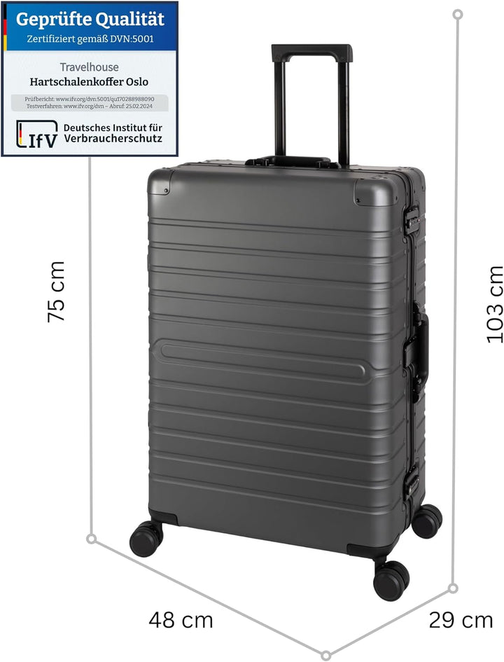 Travelhouse Oslo Alu Reisekoffer Graphit L-75cm Hartschalenkoffer Reisetrolley Suitecase Trolley 2X