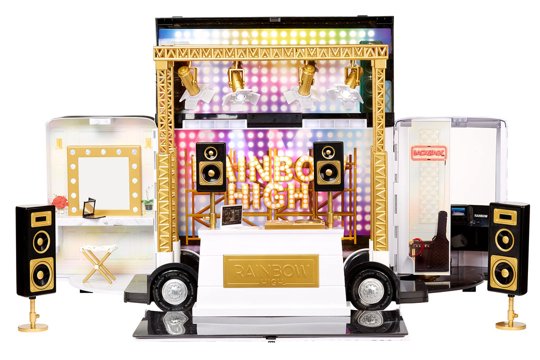 Rainbow High Rainbow Vision World Tour Bus & Bühne - 4-in-1-Deluxe-Spielset mit Lichtern — Inklusive