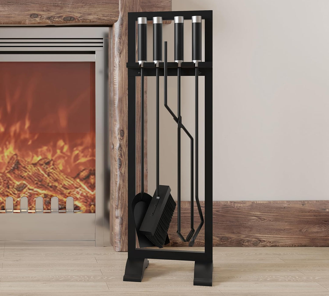 Kingson Kaminbesteck 4-teilig - Inklusive Schürhaken, Schaufel, Bürste & Zange - 61 cm Kaminbesteck