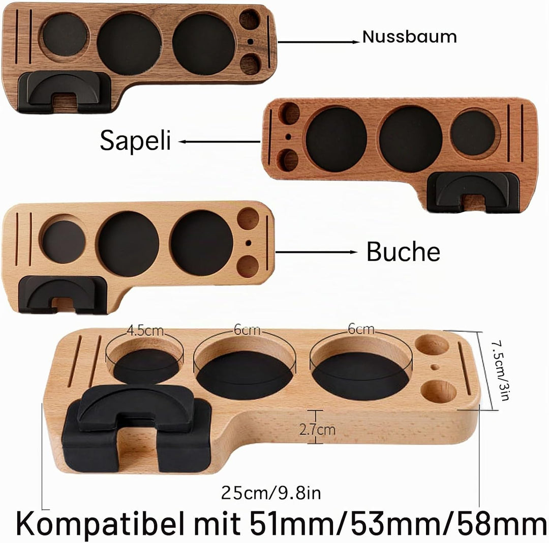 Tamperstation für Baristas, 51/53/58mm Tamping Station, Kaffeestampfbasis aus Holz Buche, Ständer fü
