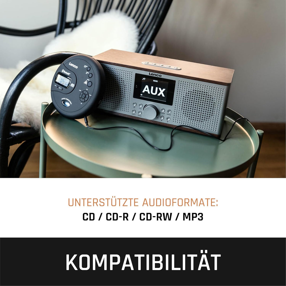 Lenco CD-300 - Tragbarer CD-Player Walkman - Bluetooth Diskman - CD Walkman - MP3 Funktion - Antisho