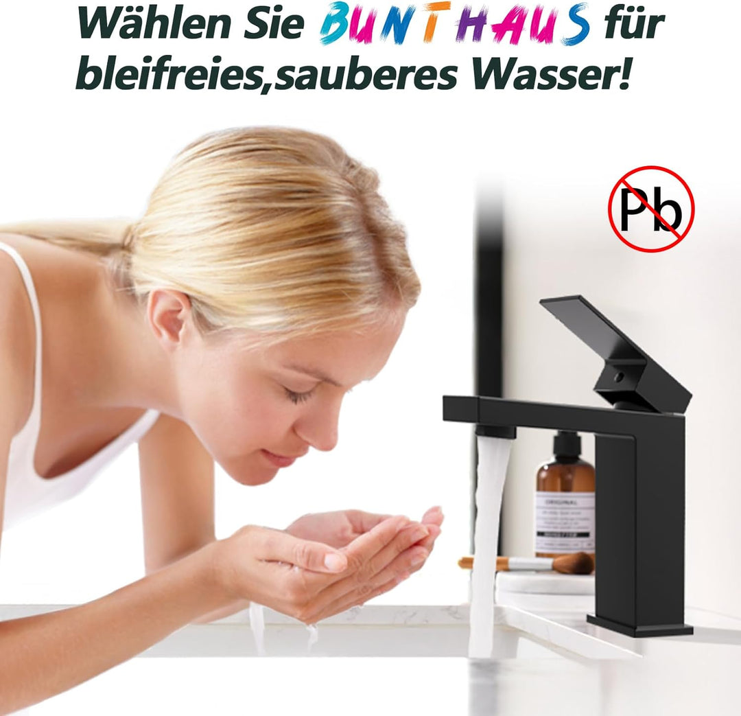 BuntHaus Wasserhahn Bad Schwarz, Waschbecken Armaturen Auslaufhöhe 119 mm, Armaturen Bad Einhebelmis