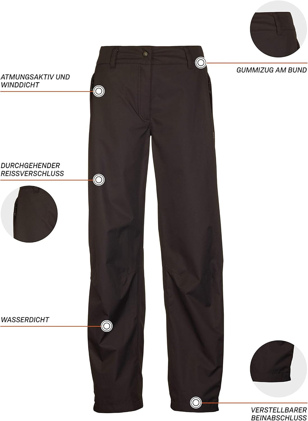 Killtec Damen Regenhose Asira, Überziehhose mit durchgehendem Reissverschluss, regenfeste Hose atmun