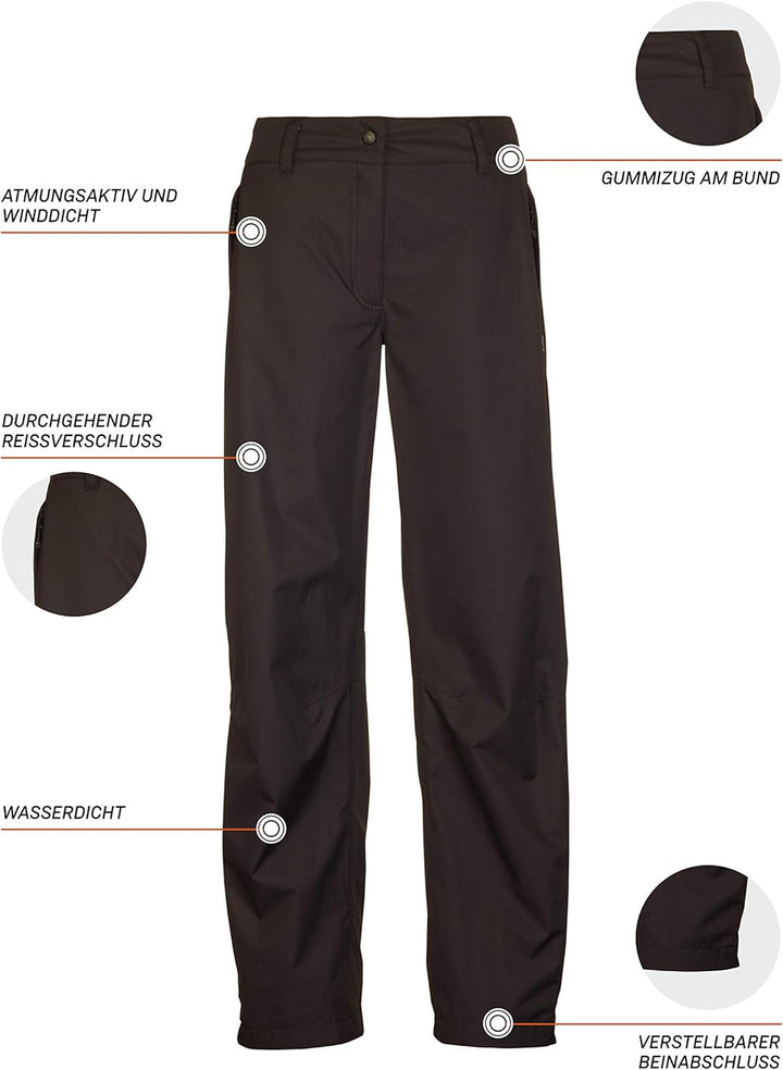 Killtec Damen Regenhose Asira, Überziehhose mit durchgehendem Reissverschluss, regenfeste Hose atmun