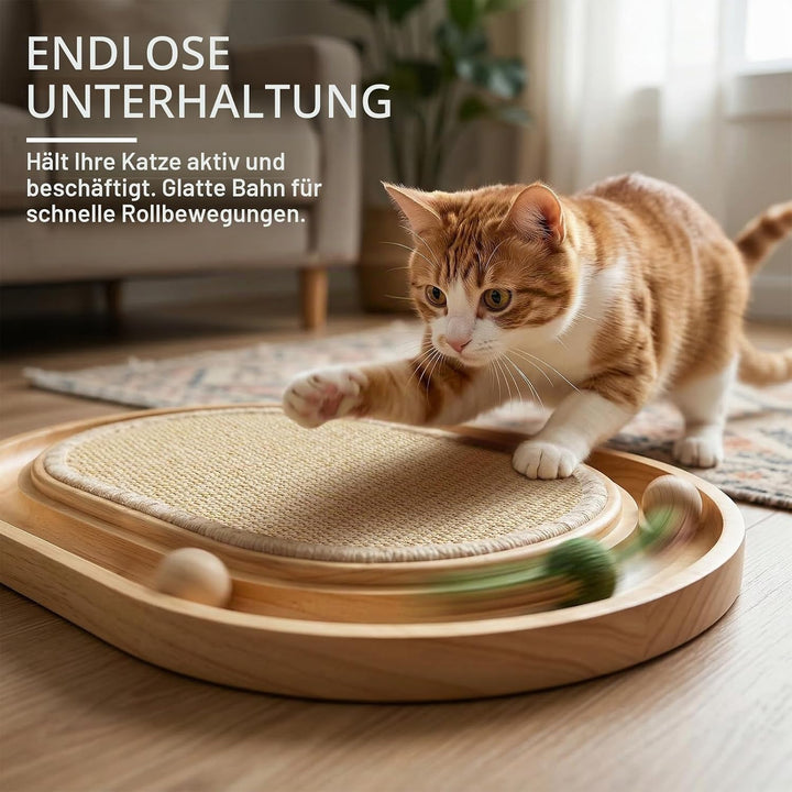 Kratzbrett Katze 43x33x3cm, 2-IN-1 Katzen Spielzeug, Massives Kiefernholz &amp; Natürliche Sisal Pad &amp; K