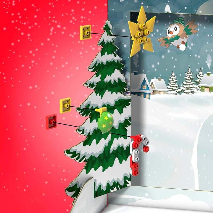 MEGA Pokémon Adventkalendar, Ferienkalender mit 202 Teilen, 2 posierbaren Figuren und Zubehör, für K