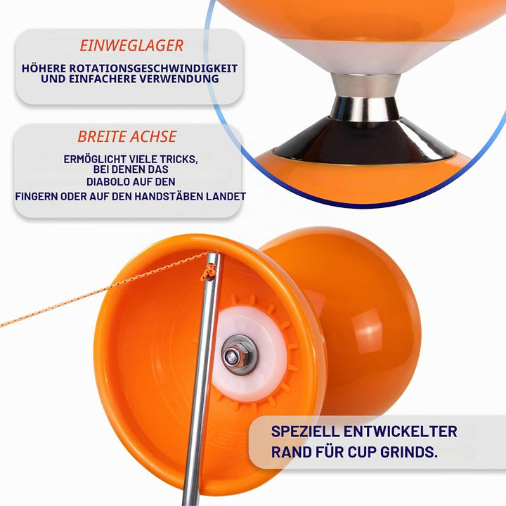 Juggle Dream Carousel Diabolo Jonglier-Set - Dreifach-Kugellagerachse - mit Aluminiumstäben und Onli