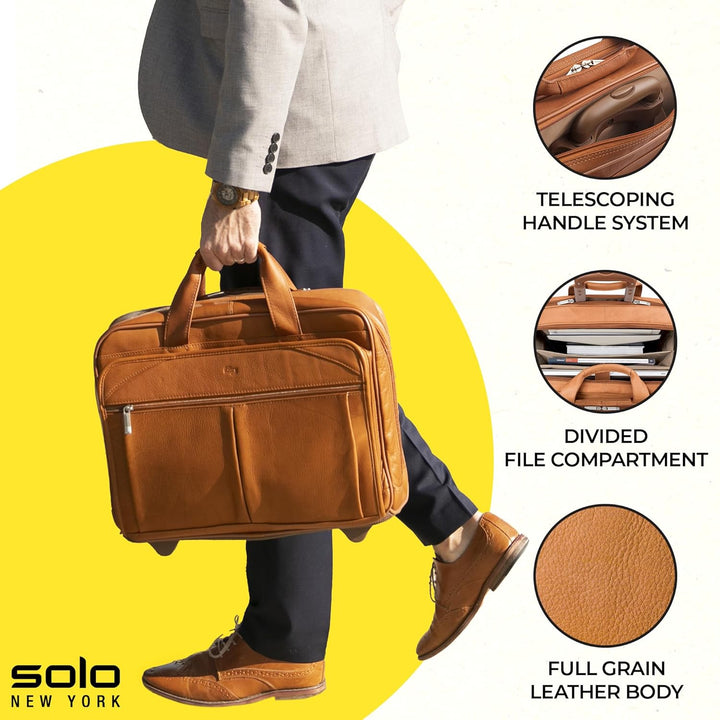 Solo Walker 15,6 Zoll Roll-Laptoptasche, Einheitsgrösse, Walker Leder Rolling Laptop Tasche, hautfar