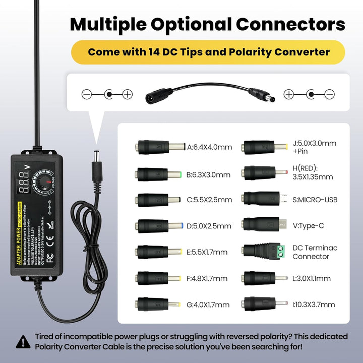 Universal Netzteil 72W, 3V-24V & 3A Max Einstellbare Spannung,100-240V AC/DC Netzteiladapter mit LED