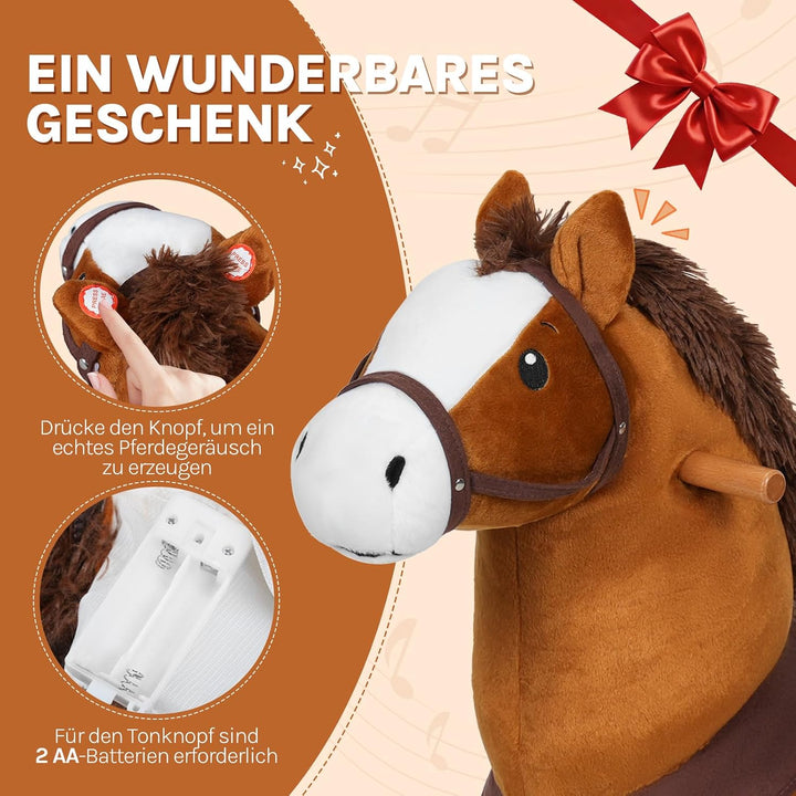WOLTU Stehpferd auf Rollen, Reitpferd mit Klangfunktion für Kinder ab 4 Jahren, Plüschpferd zum Sitz