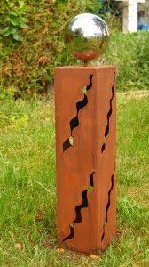 Rostsäulen 60 cm Gartendeko Skulptur mit Edelstahlkugel