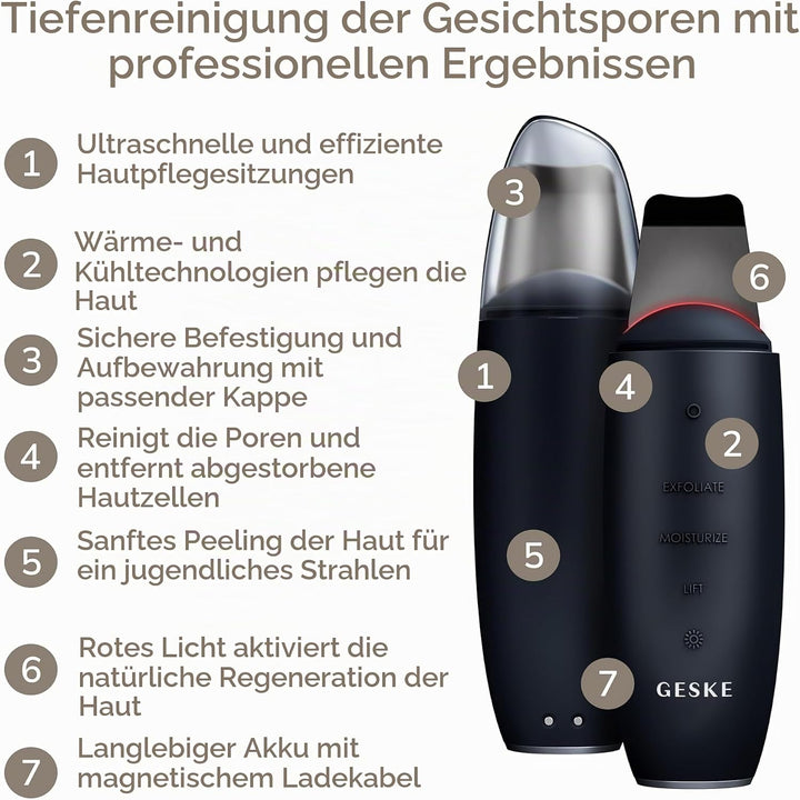GESKE | SmartAppGuided™ MicroCurrent Skin Scrubber &amp; Blackhead Remover | 9 in 1 | Skincare Tools | F
