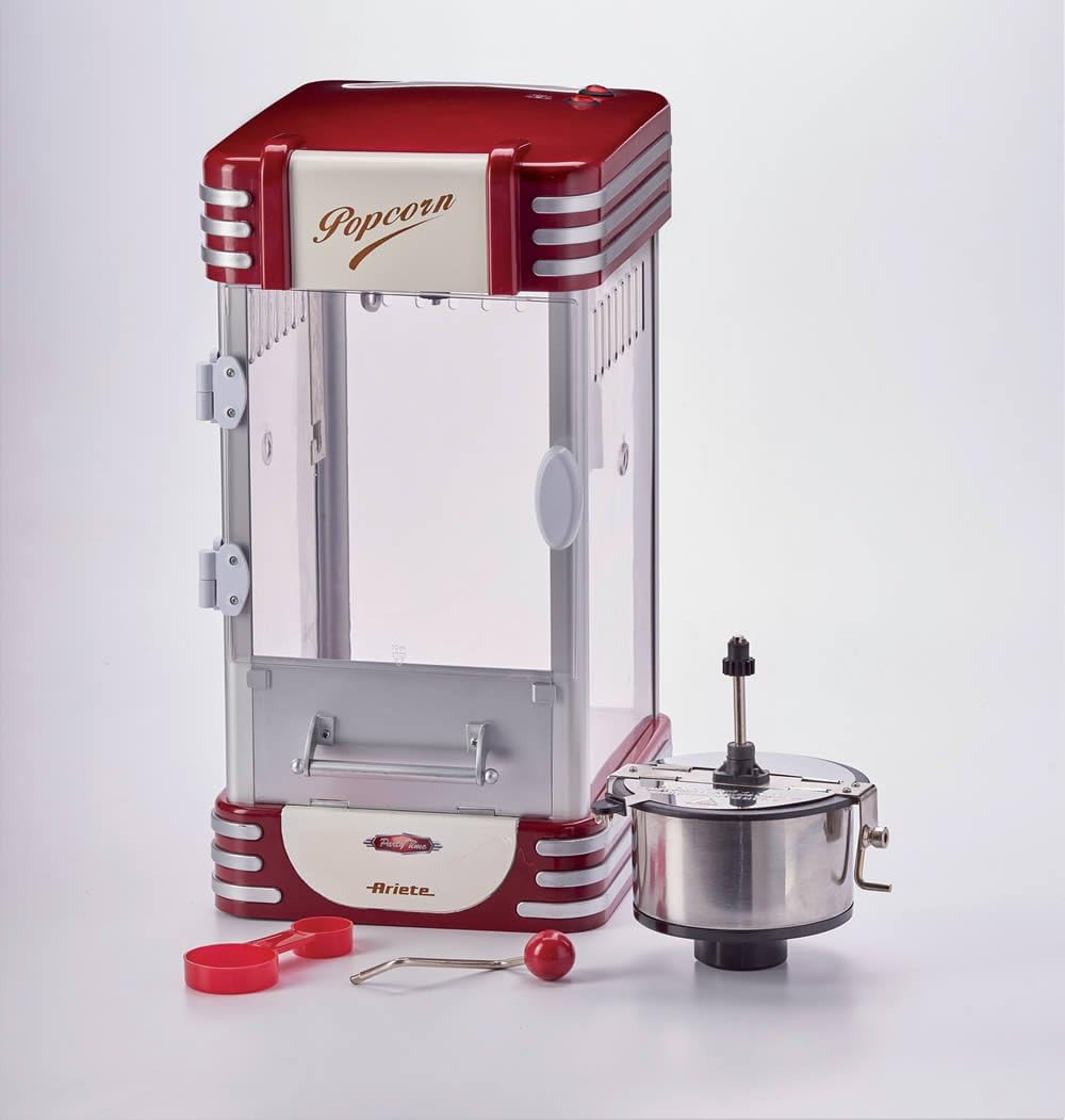 Ariete Popcornmaschine mit Antihaft-Korb mit Mischklinge. Korbkapazität 700 g. Rot