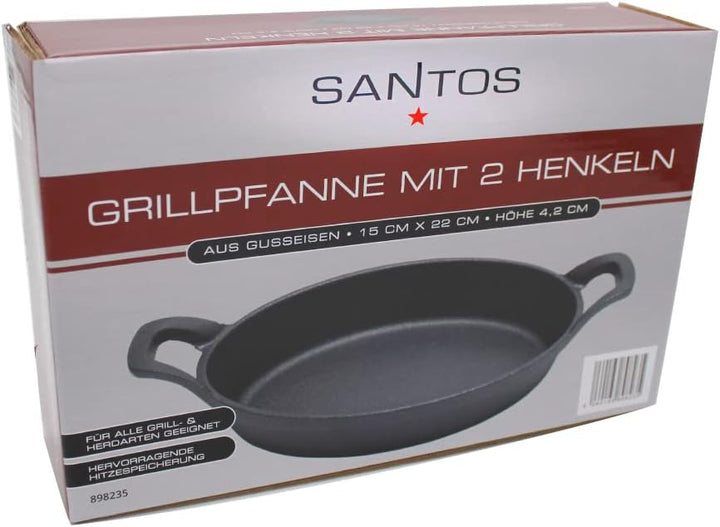 SANTOS Grillpfanne oval 22x15cm - Gusseiserne Pfanne - Braten, Grillen - Gusseisenpfanne Oval - 2 Gr