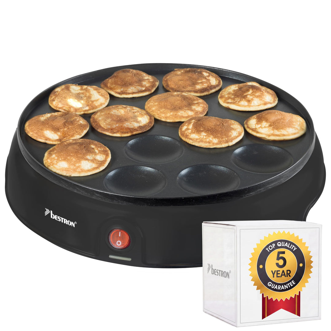 Bestron Poffertjes Maker im Retro Design, Mini Pfannkuchen Automat, mit Antihaftbeschichtung, Sweet