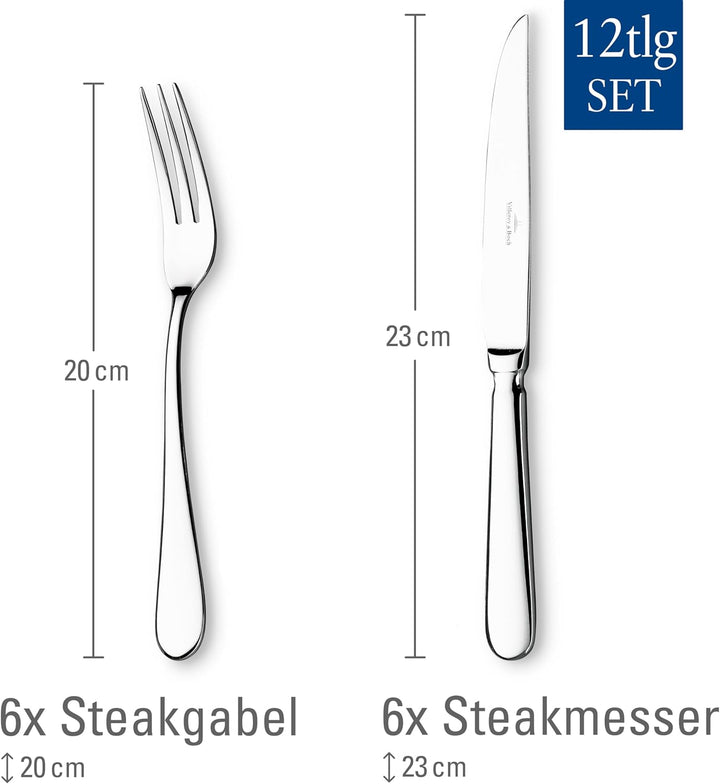 Villeroy und Boch - Oscar Steakbesteck, 12 tlg., für bis zu 6 Personen, Edelstahl, spülmaschinengeei