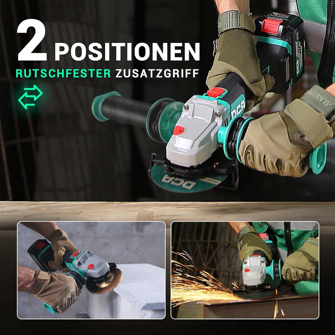 Akku-Winkelschleifer 125mm 20V, DCA 630W Bürstenloser Motor Akku Flex Trennschleifer, Anti-Vibration