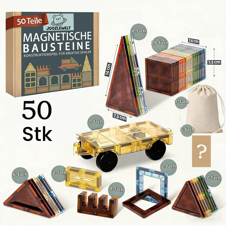 50 Teile Magnetbausteine mit Facettenschliff | umweltfreundliche Verpackung | Magnetspielzeug mit 1