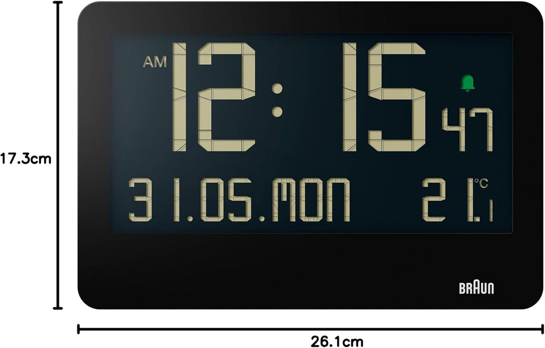 Braun Digitale Wanduhr mit Innentemperatur, Datum, Wochentag, grossem umgekehrtem LCD-Display, Schne