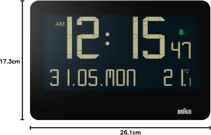 Braun Digitale Wanduhr mit Innentemperatur, Datum, Wochentag, grossem umgekehrtem LCD-Display, Schne