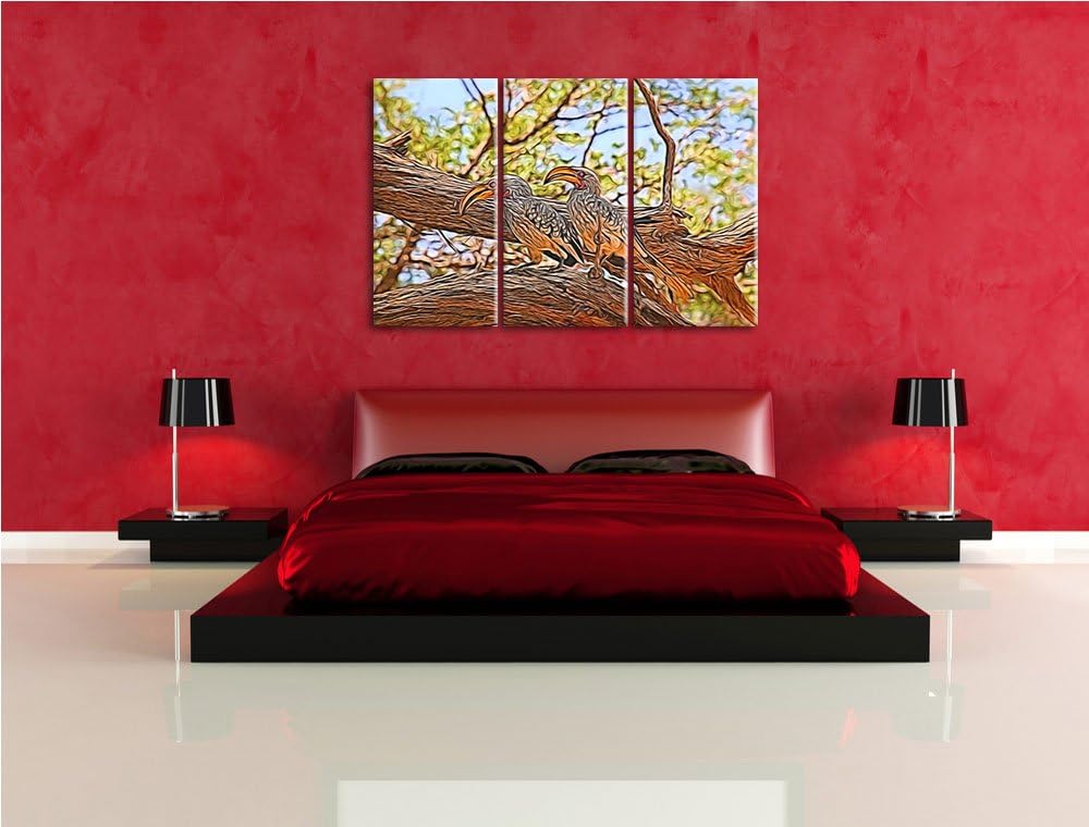 zwei exotische Vögel auf einem Baum NewArt 3-Teiler Leinwandbild 120x80 Bild auf Leinwand, XXL riesi
