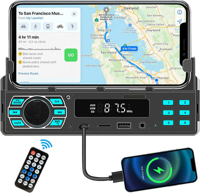 Podofomit Autoradio 1 DIN Stereo mit Handyhalterung Bluetooth 5.1 Freisprecheinrichtung, 12V Autorad