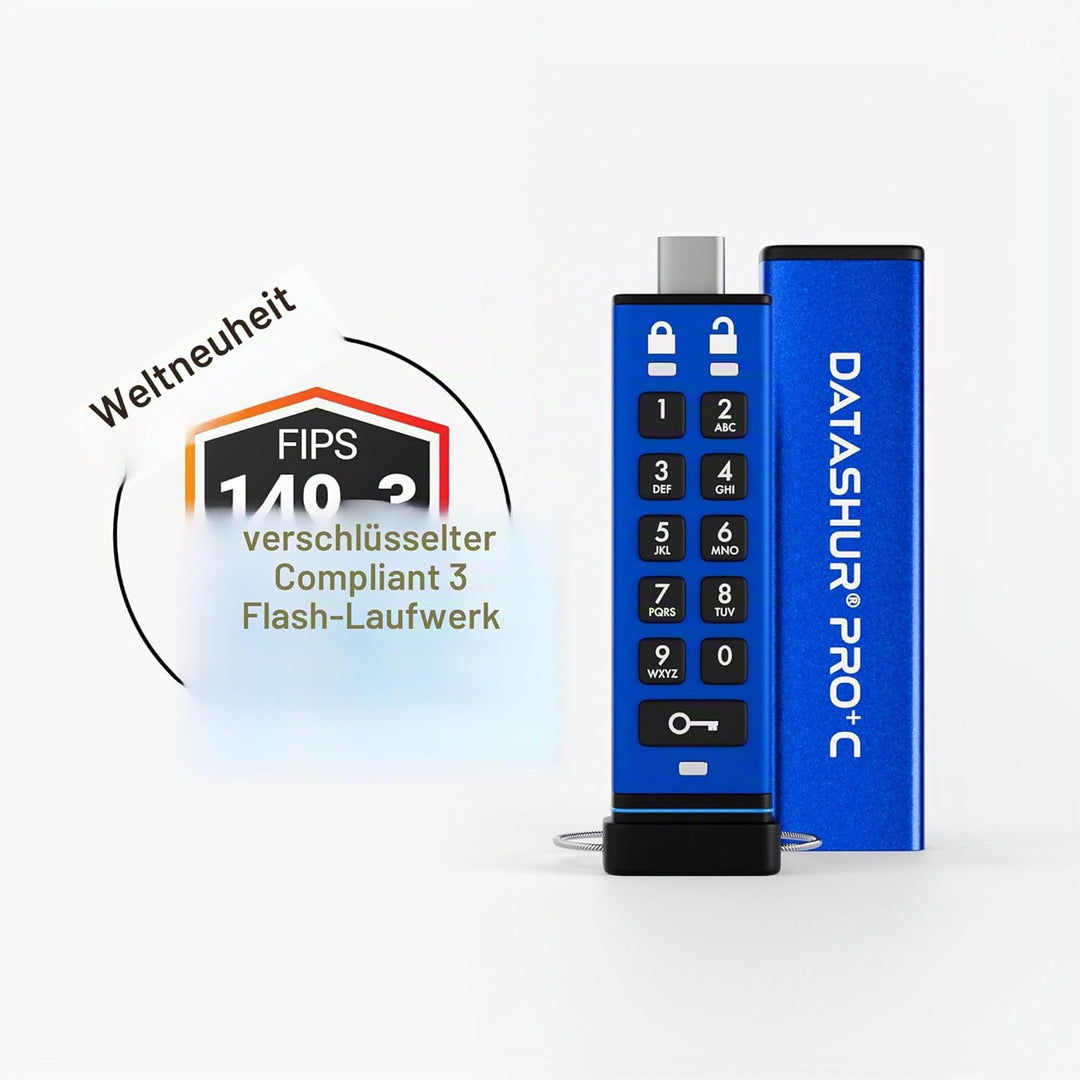 iStorage datAshur PRO+C 512 GB | Sicherer USB-Typ-C-Speicherstick | FIPS 140-3 Level 3 zertifiziert