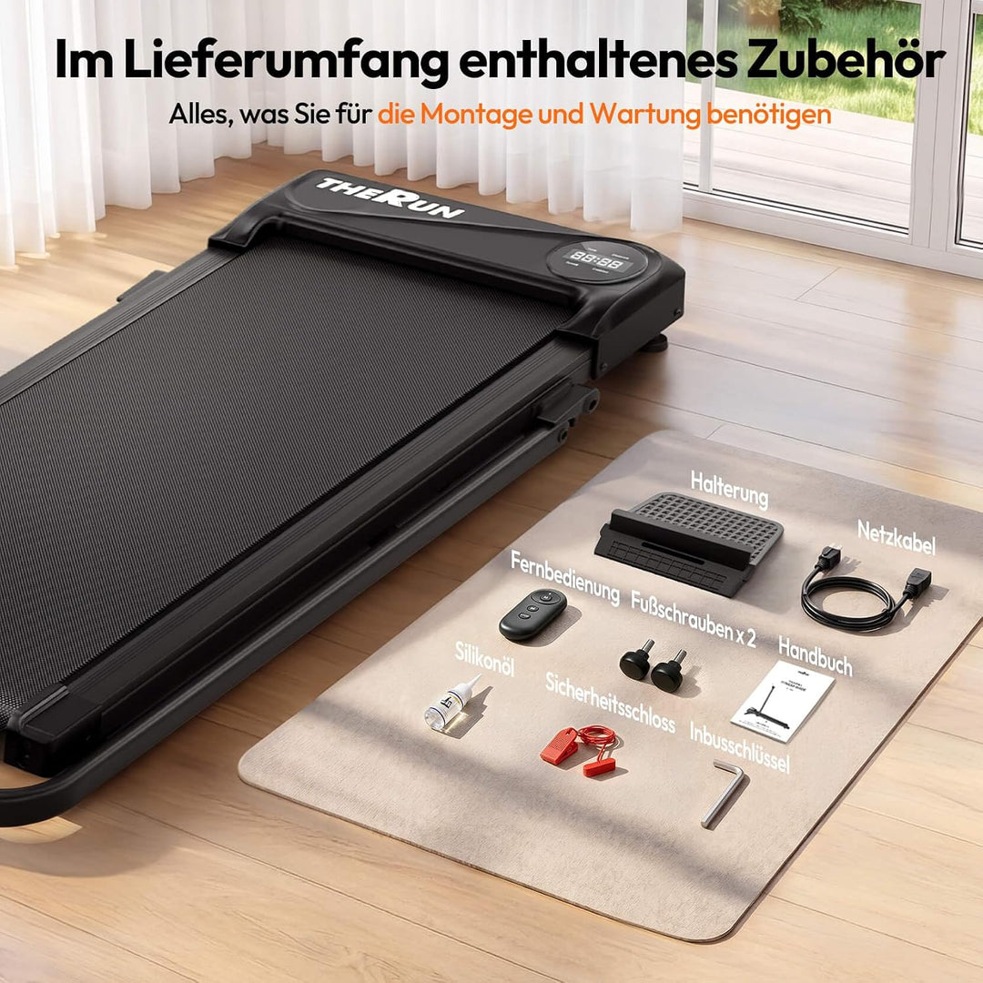 THERUN Walking Pad Laufband leise,Treadmill klappbares bis 10 km/h Schwarz, Schwarz
