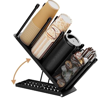 Toothbace Becher- und Deckelhalter, Einweg-Kaffeetassen-Organizer, 4 Fächer, Einwegbecher-Spender fü