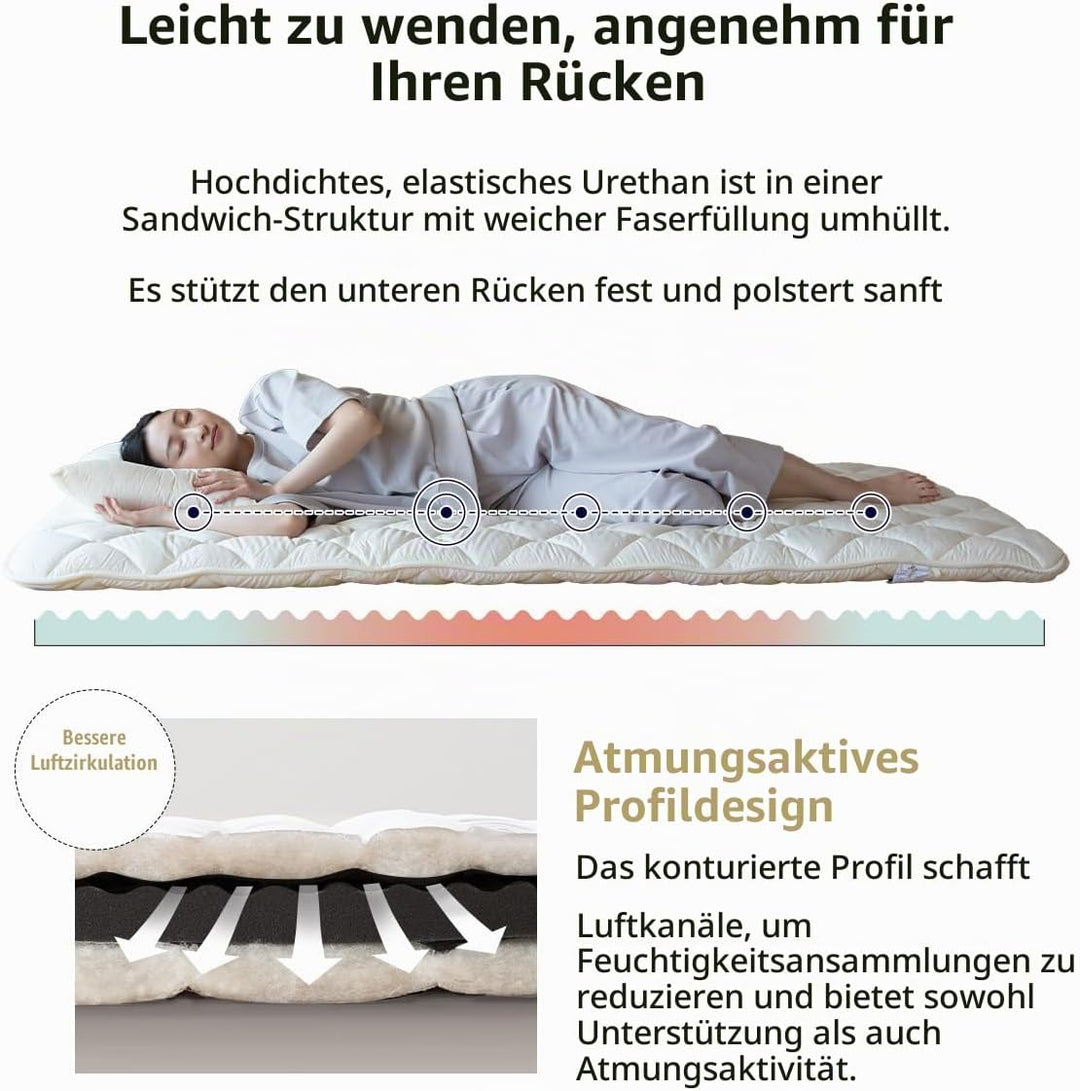 EMOOR Japanische Futon Matratze Premium CLASSE 160 x 200 cm, Faltbar Schlaf Traditionelle Boden Bett
