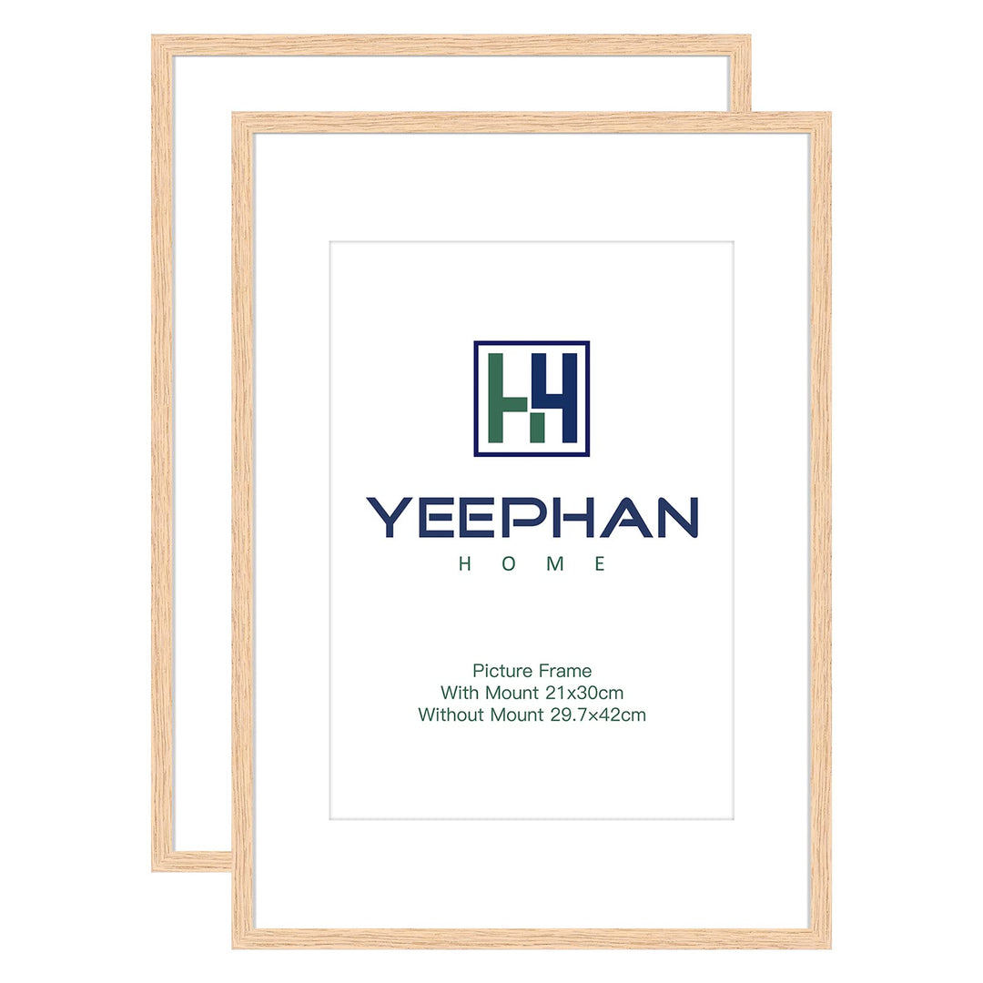 YEEPHAN A3 EICHE Fotorahmen Naturholz 42x29.7cm Bilderrahmen 2er Set mit Passepartout für A4(21x30cm