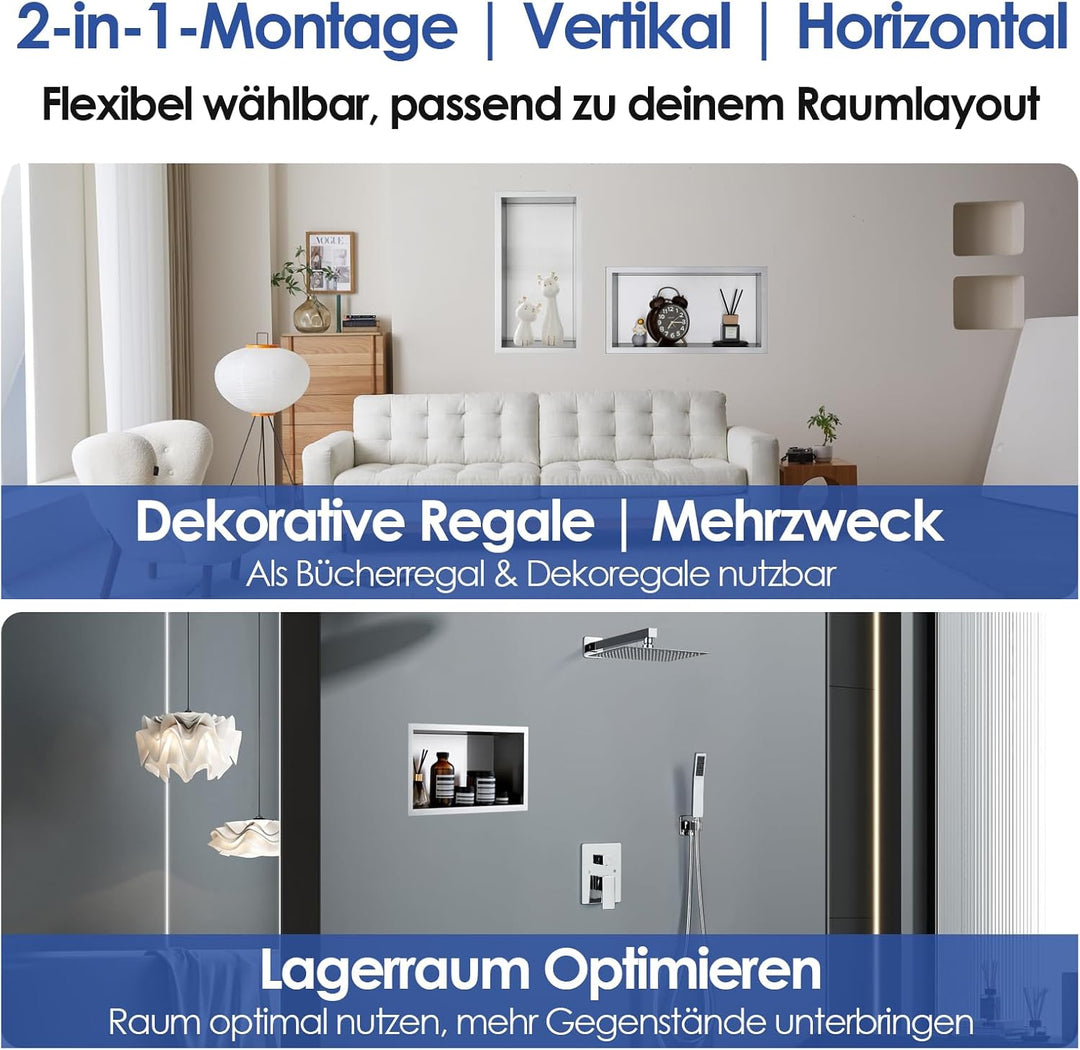 ROVOGO 40 x 20 x 10 cm Wandnische Dusche Edelstahl 304, Eingebettete Duschnische Einzelregal Lagerun