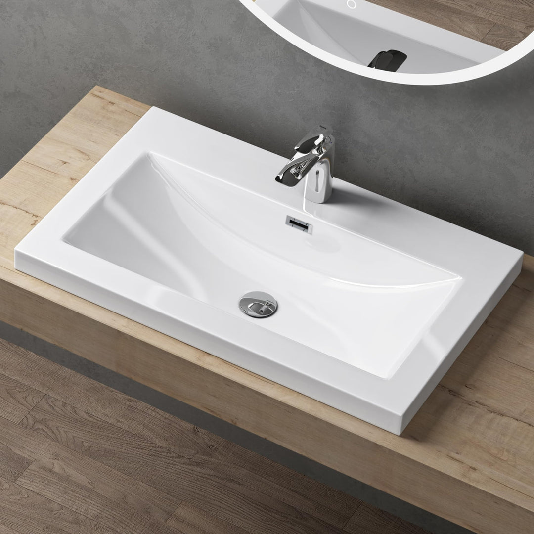 Design Waschbecken Colossum01, Weiss aus Gussmarmor, Waschtisch, Waschplatz, Einbauwaschbecken, BTH: