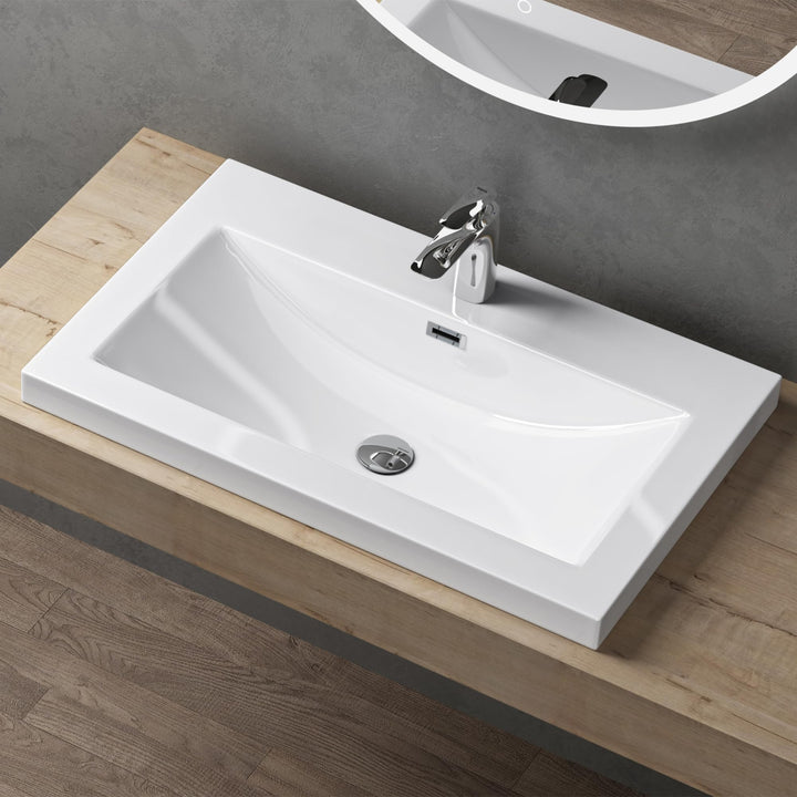 Design Waschbecken Colossum01, Weiss aus Gussmarmor, Waschtisch, Waschplatz, Einbauwaschbecken, BTH:
