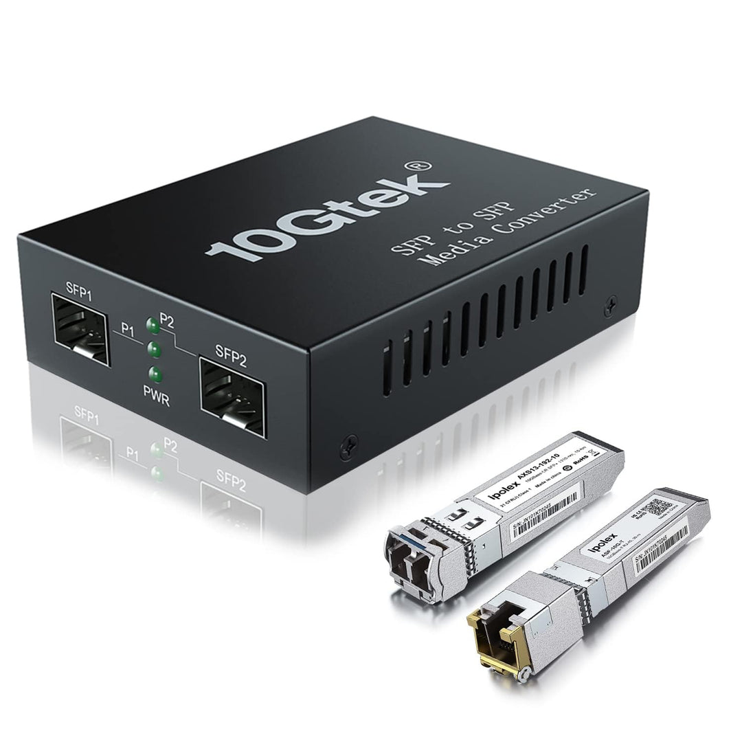 ipolex 10G Ethernet-Medienkonverter, 10G Dual SFP+ Port, gepackt mit einem 10GBase-T Transceiver (30