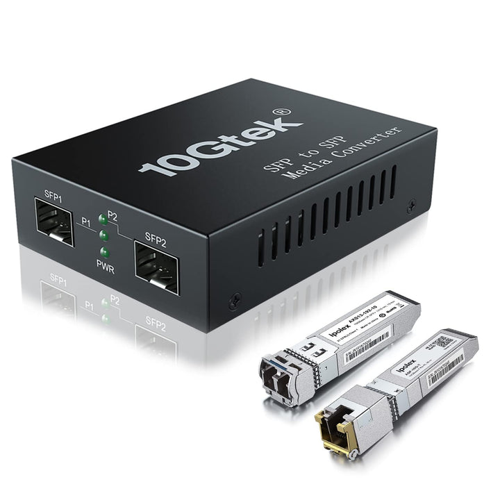 ipolex 10G Ethernet-Medienkonverter, 10G Dual SFP+ Port, gepackt mit einem 10GBase-T Transceiver (30