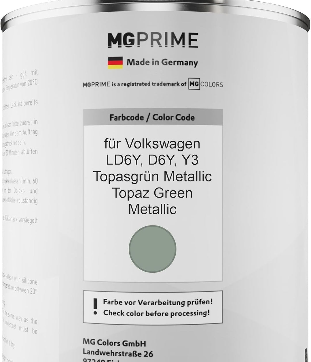 MG PRIME Autolack Dose Set für Volkswagen VW LD6Y / D6Y / Y3 Topasgrün Metallic/Topaz Green Metallic