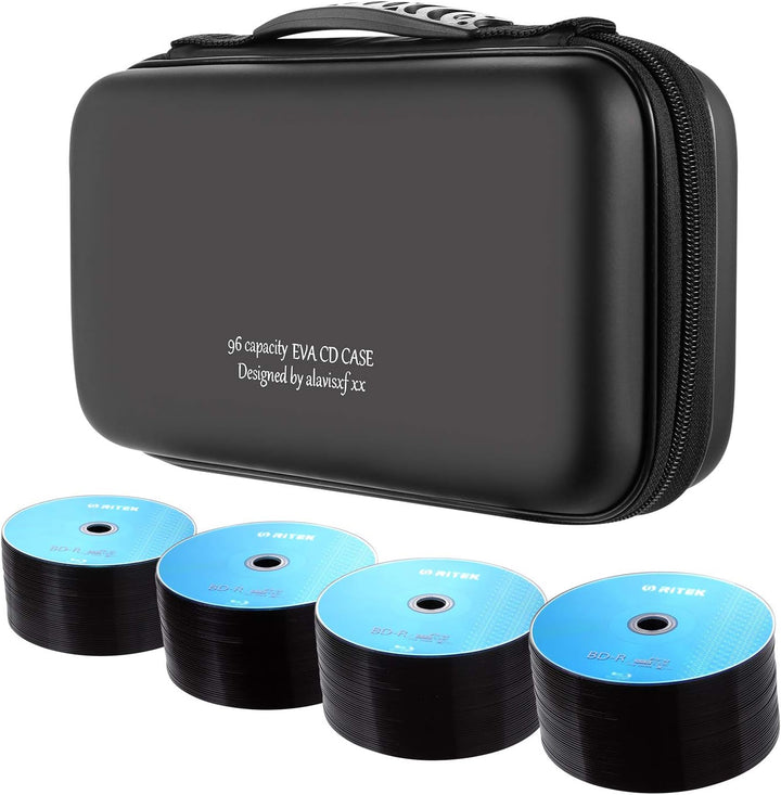 KUOCDSIK CD Tasche, 96 Kapazität Hart Eva Blu-ray CD-Brieftasche Doppelreissverschluss Handschlaufe