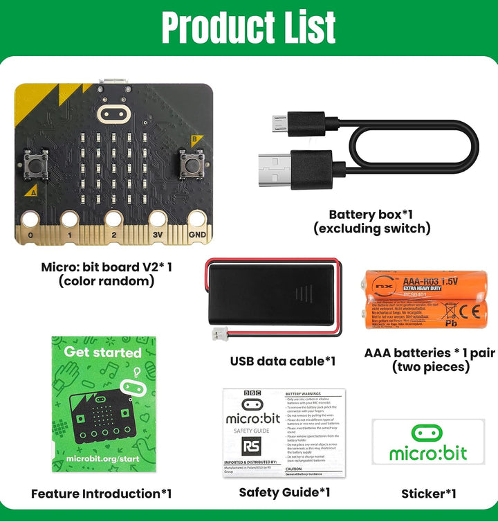 KEYESTUDIO BBC Micro:Bit Go für Micro bit Starter Set mit V2 Microbit Board, Batteriehalter, Micro-U