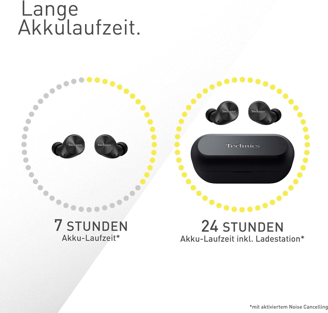 Technics EAH-AZ60M2EK kabellose Ohrhörer mit Noise Cancelling, Multipoint Bluetooth 3 Geräte, komfor
