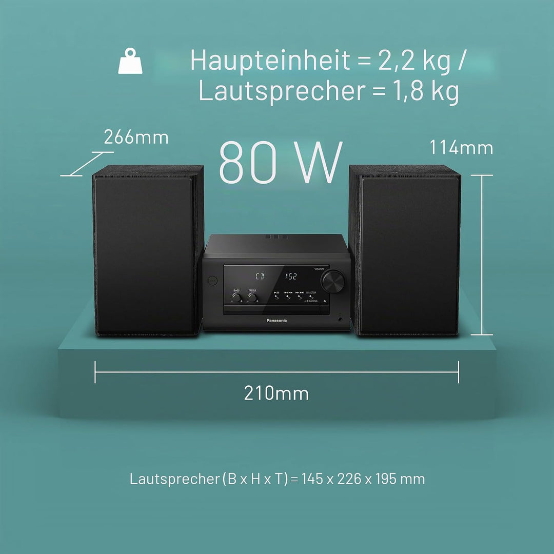 Panasonic SC-PM702EG-K Neat Kompakte Stereoanlage Micro HiFi mit CD, DAB+/FM Radio, USB und Bluetoot