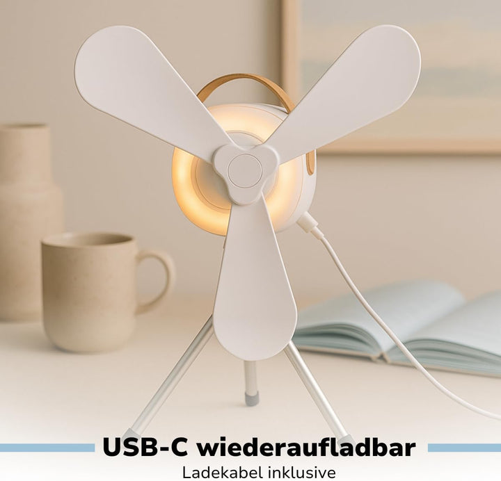 Tischventilator Ventilator USB-C Wiederaufladbar - Leiser Ventilator mit Nachtlicht und Fernbedienun