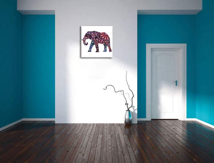 Elefant mit Ornamenten, Format: 70x70 auf Leinwand, XXL riesige Bilder fertig gerahmt mit Keilrahmen