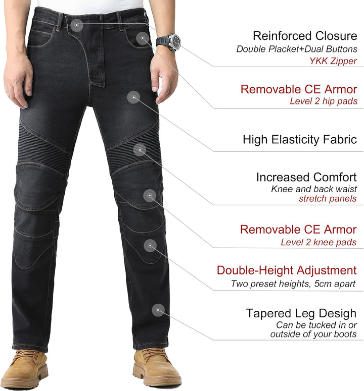 CTBQiTom Herren Motorrad Jeans Motorrad Hosen Schutz Motorradhose mit Abnehmbarer CE Rüstung 28W / 3