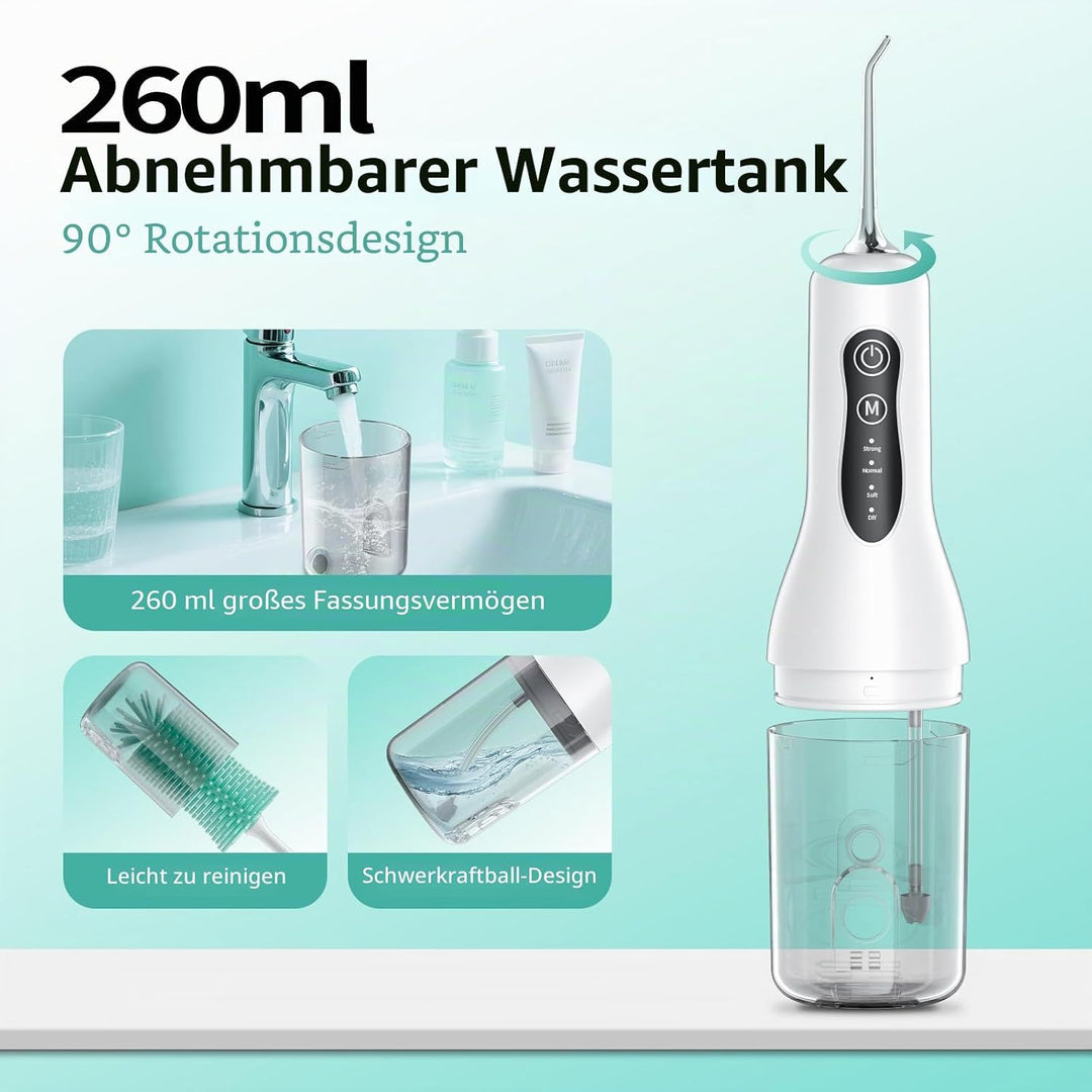 Munddusche Kabellos Elektrischer, Mundduschen Testsieger mit 4 Modi und 5 Ersatzdüsen, IPX7 Wasserdi