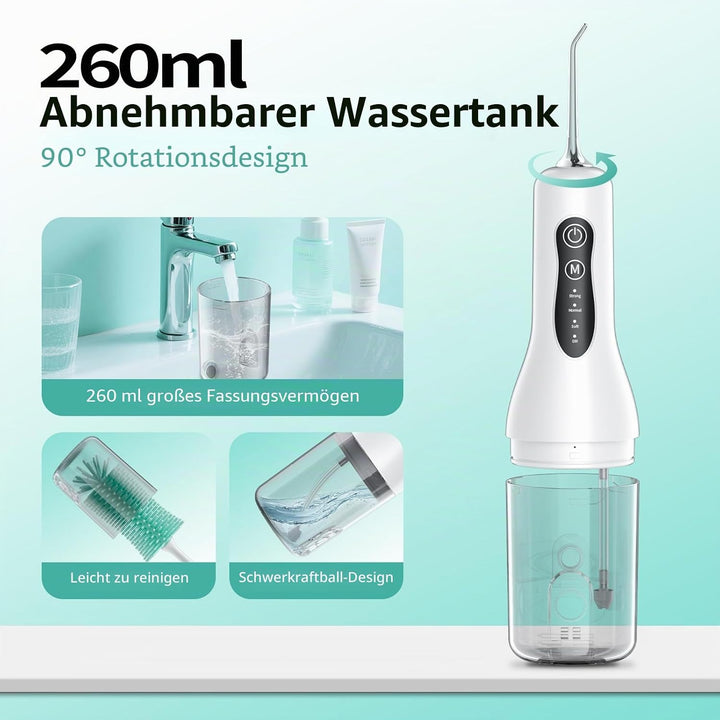 Munddusche Kabellos Elektrischer, Mundduschen Testsieger mit 4 Modi und 5 Ersatzdüsen, IPX7 Wasserdi