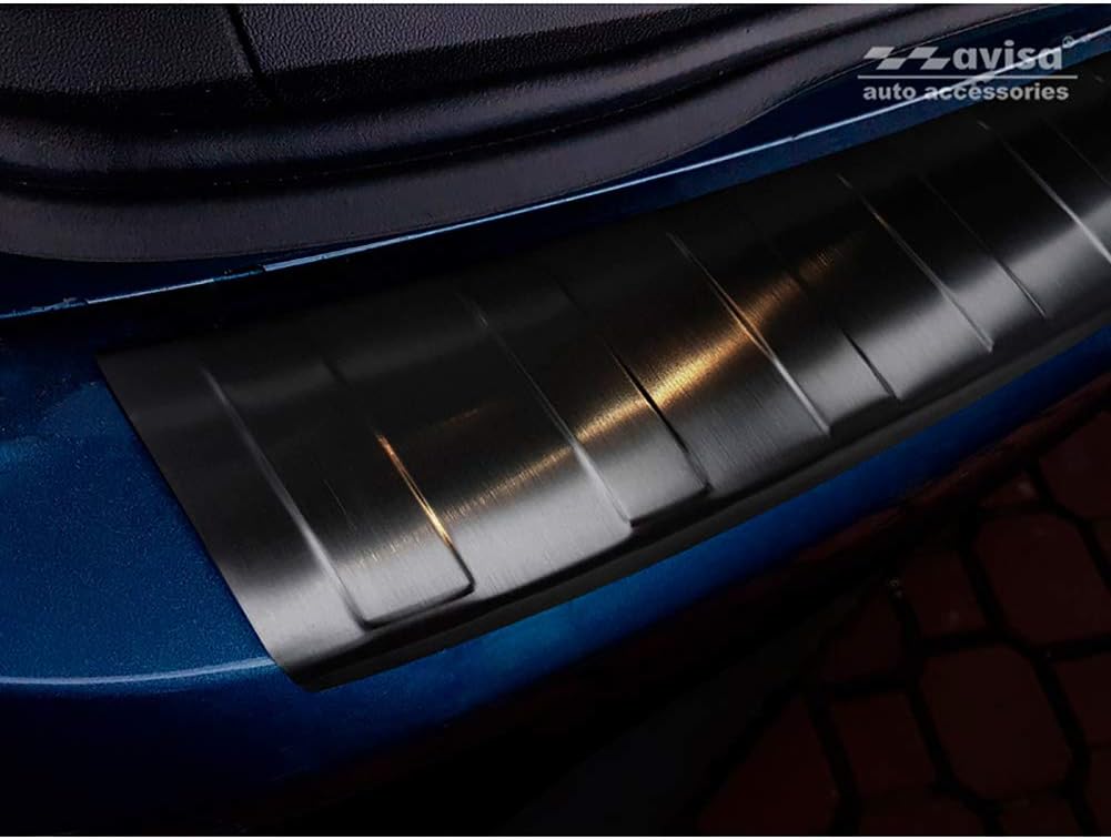 Avisa Schwarz Edelstahl Heckstossstangenschutz kompatibel mit Ford Focus IV Kombi 2018- 'Ribs'